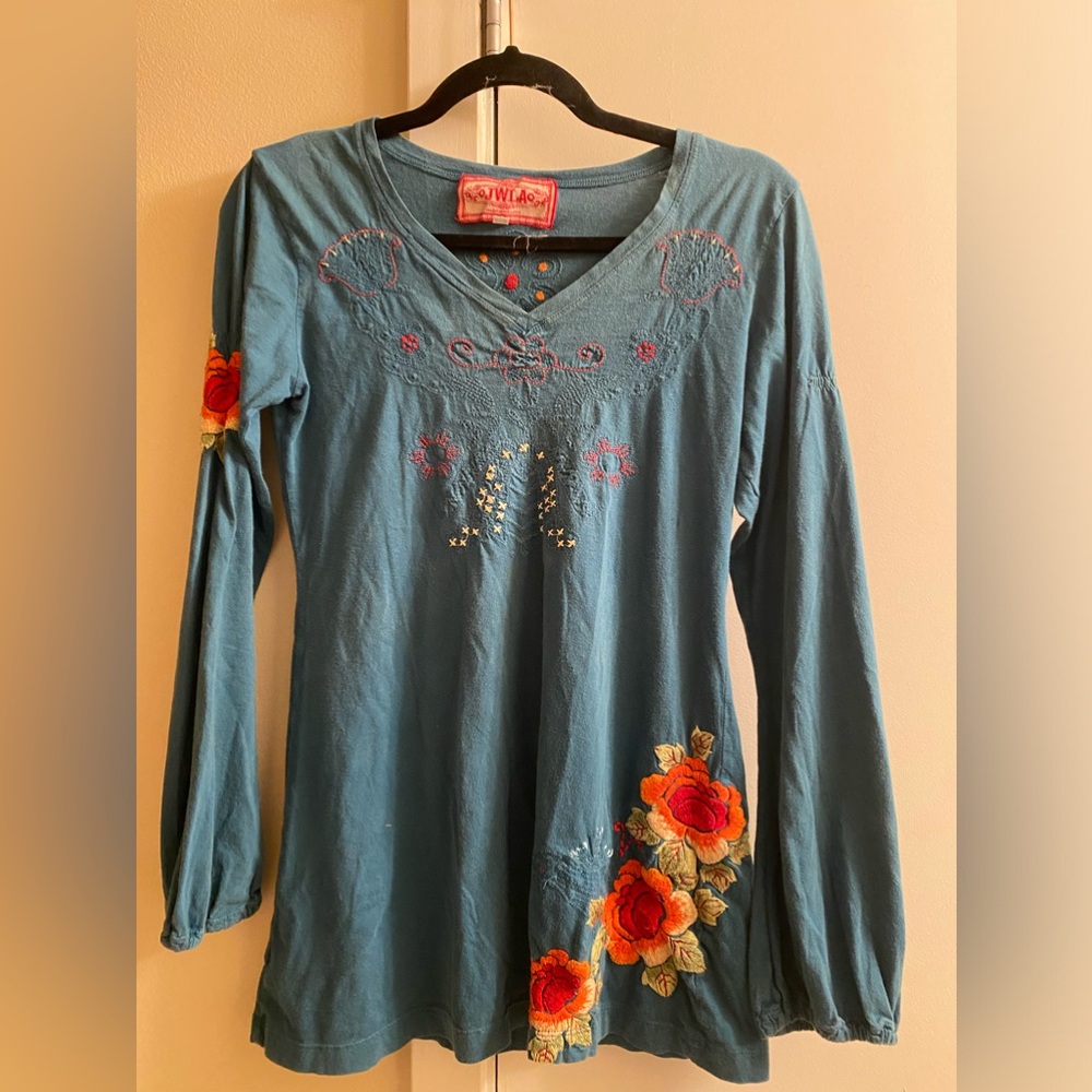 Johnny Was -Bohemian knit top teal/turquoise- slightly used MED